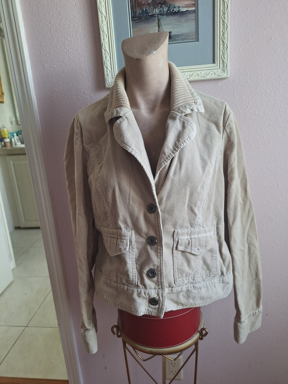 Sonoma Beige Corderoy Jacket with Ribbed Collar - Picture 5 of 12